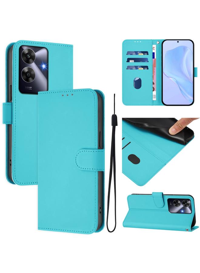 اس-توب جراب لهاتف Realme Note 60 4G Global Skin Feel جراب هاتف من الجلد بلون سادة مع حبل - Image 1