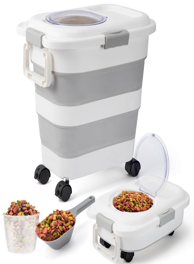 MALLMALL6 Dog Food Storage Container, Collapsible Pet Food Container with Spinner Wheels Scoop and Measuring Cup, Airtight Multifunctional Food Storage Container for Rice Dog Cat Pet Kitchen Dry Food - Image 1