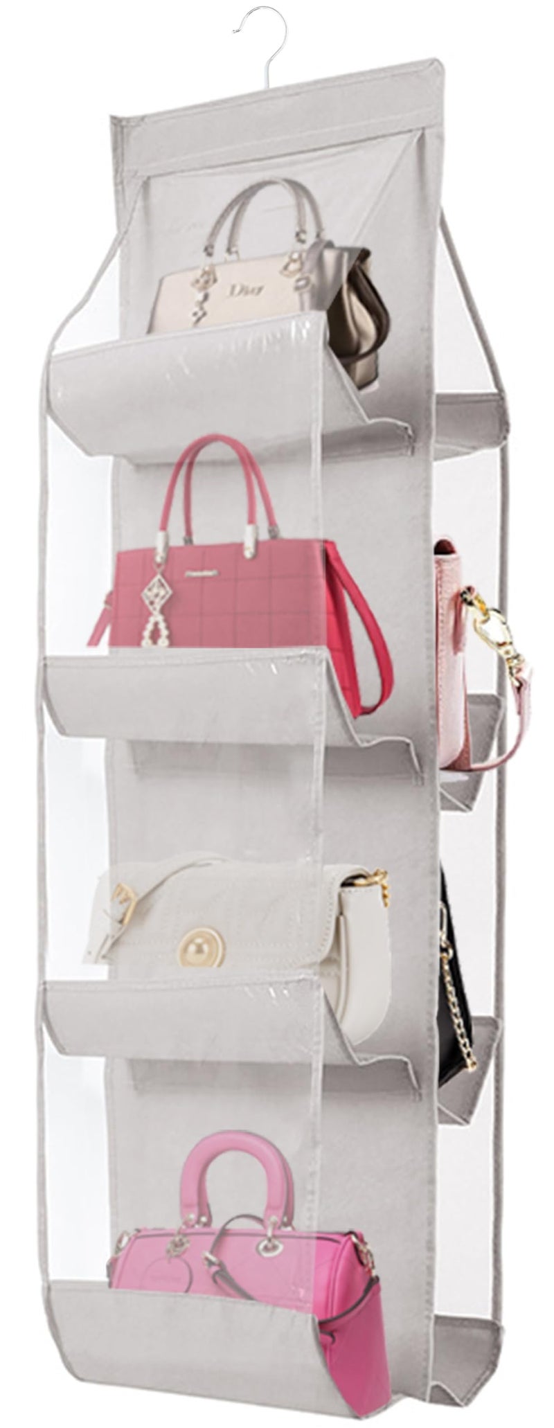 AARAINBOW 1 Pack Hanging Handbag Purse Organizer Bags Organizor for Purse 8 Pockets Wardrobe Closet Space Saving Handbag Storage 445L x 135W BLight Gray