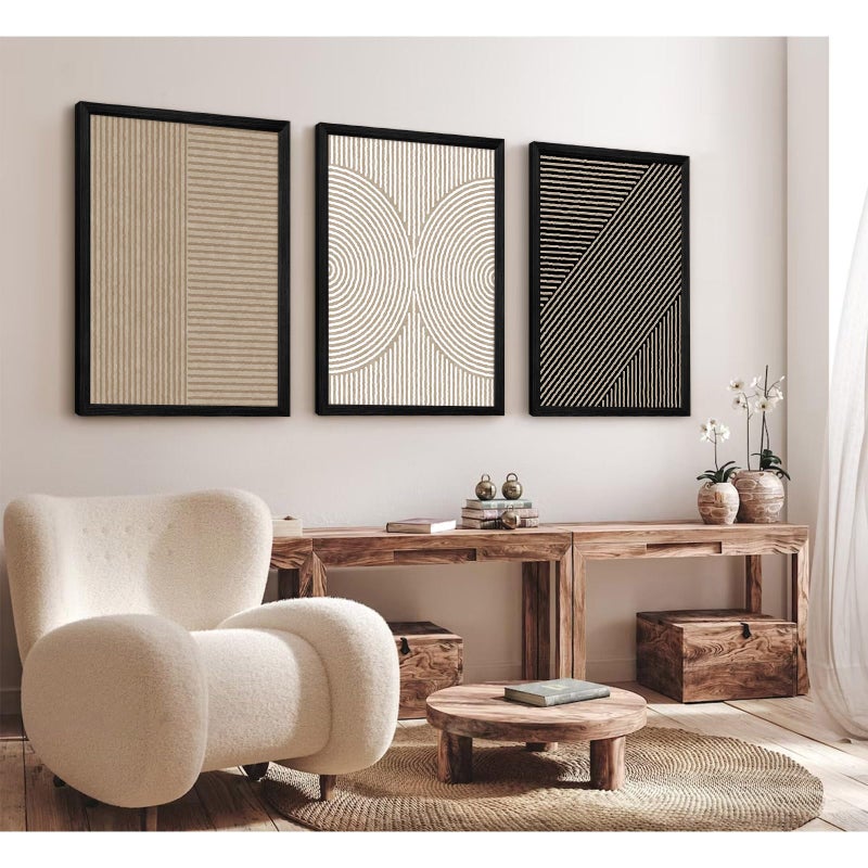 Youillne Boho Modern Wall Art Pictures Neutral Abstract Canvas Wall Decor Minimalist Line Wall Art Beige Brown Black Poster Mid Century Painting Artwork for Living Room Bedroom 12x16x3 Inch Wood Framed - Image 5