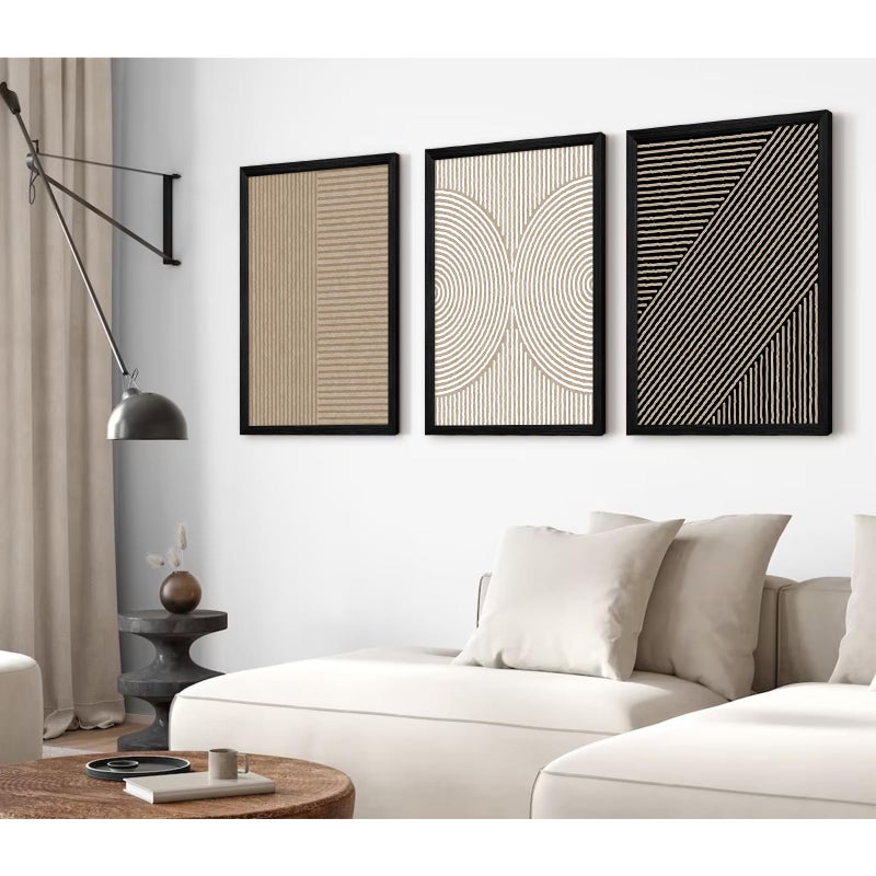 Youillne Boho Modern Wall Art Pictures Neutral Abstract Canvas Wall Decor Minimalist Line Wall Art Beige Brown Black Poster Mid Century Painting Artwork for Living Room Bedroom 12x16x3 Inch Wood Framed - Image 3