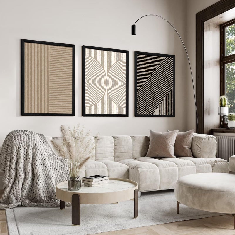 Youillne Boho Modern Wall Art Pictures Neutral Abstract Canvas Wall Decor Minimalist Line Wall Art Beige Brown Black Poster Mid Century Painting Artwork for Living Room Bedroom 12x16x3 Inch Wood Framed - Image 4