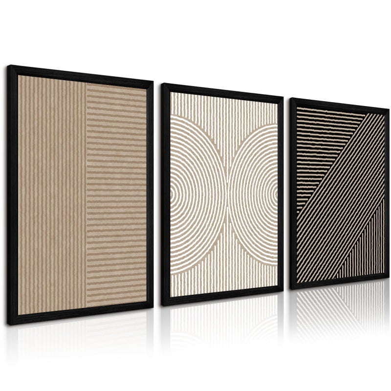 Youillne Boho Modern Wall Art Pictures Neutral Abstract Canvas Wall Decor Minimalist Line Wall Art Beige Brown Black Poster Mid Century Painting Artwork for Living Room Bedroom 12x16x3 Inch Wood Framed - Image 1