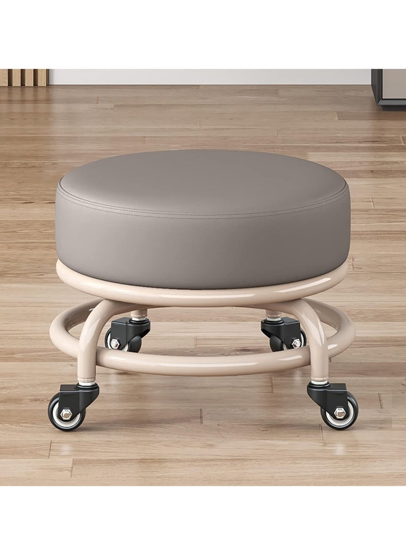 DubaiGallery Rolling Stool with 360° Silent Rubber Wheels and PU Leather Seat for Garage Home Garden Office Shop and Fitness Stable and Comfortable - Image 1