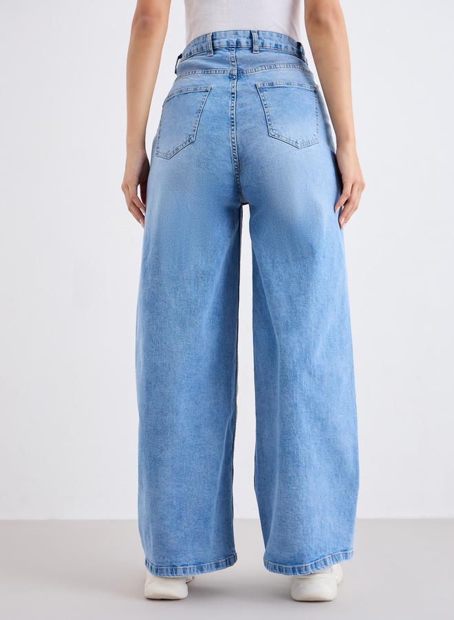 Styli High Rise Wide Leg Washed Out Jeans - Image 4