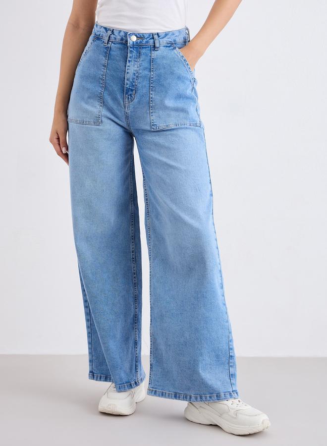 Styli High Rise Wide Leg Washed Out Jeans - Image 2