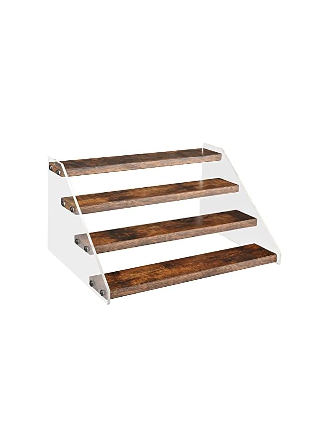 The Bros Wood Display Stand, 4 Tier Clear Acrylic Display Shelf Riser Organizer for Vendors, Pop Figures, Cupcakes, Collectibles Storage, Rustic Brown and Black - Image 2
