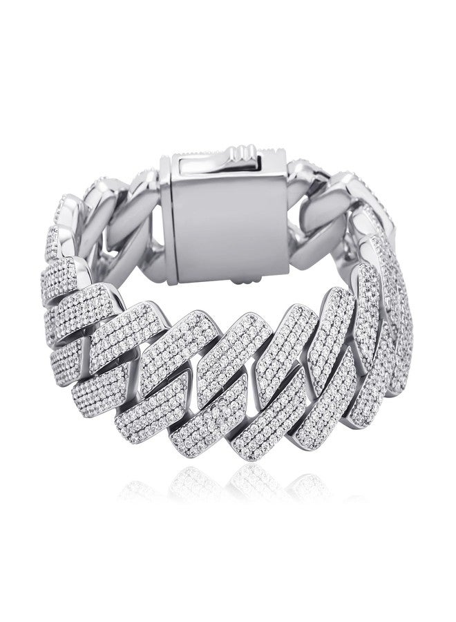 TOPGRILLZ Cuban Bracelet Men Gold Diamond Cuban Bracelet for Women 3Row 20mm Miami Gold Jewelry 14K Gold Plated Iced outStraight Edge Rapper Costume£¨Silver, 7.5IN - Image 1