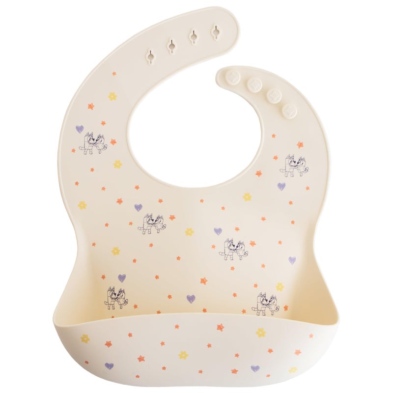mushie x Bluey Silicone Baby Bib | Adjustable Fit Waterproof Bibs (Bluey Ivory) - Image 1