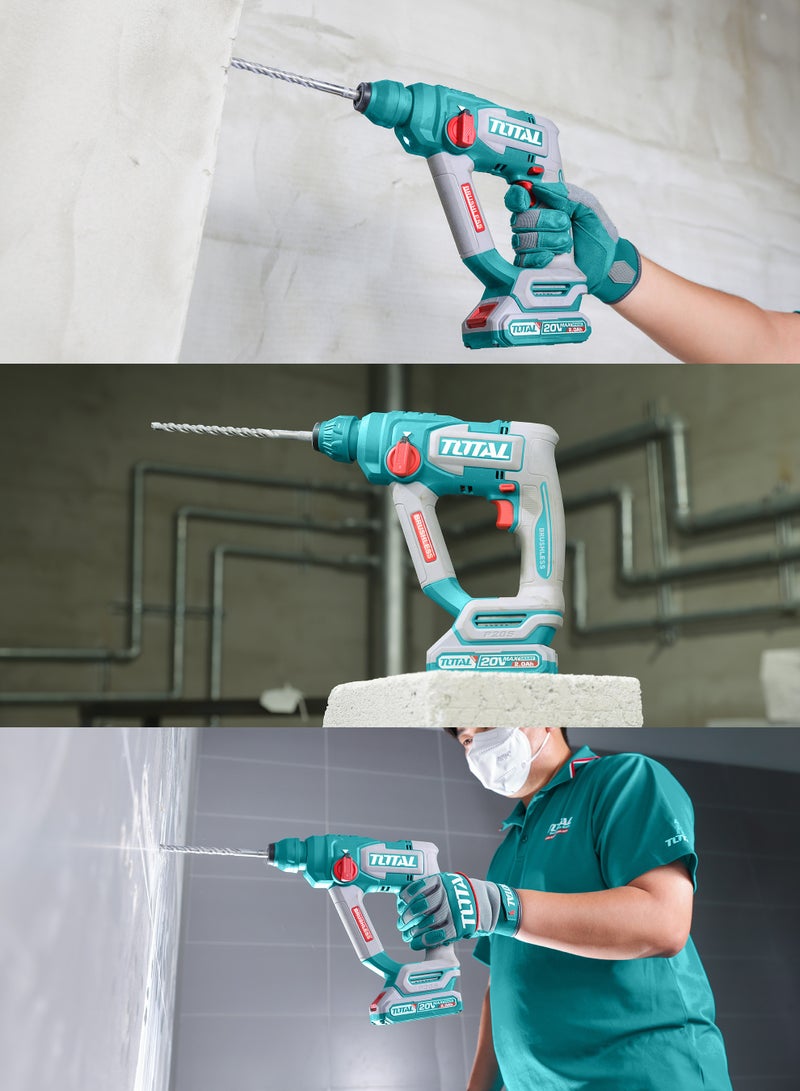 توتال مطرقة دوارة لاسلكية بدون فرشات توتال 20 فولت (1.8 جول) - مثقاب خرسانة SDS Plus بسعة 18 مم، 5100 ضربة في الدقيقة، بطارية 2.0 أمبير/ساعة، شاحن و3 رؤوس مثقاب - TRHLI201881 - Image 3