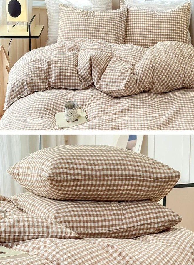 LifeTB Tan Gingham Pillowcases Set Farmhouse Standard Size Pillow Shams Buffalo Taupe Plaid Pillowcases Set of 2, Grid Checkered Gingham Washed Cotton Pillow Covers with Envelope Closure, 20"×26" - Image 3