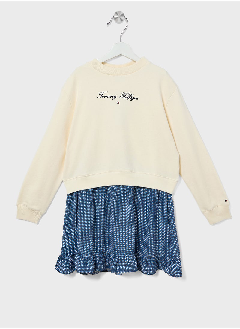 TOMMY HILFIGER Youth Floral Combi Mini Dress  - Image 1
