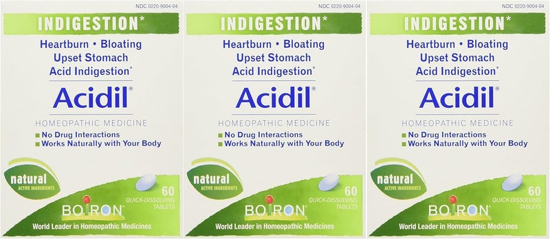 Boiron Boiron Acidil, 60 Tablets (Pack of 3), Homeopathic Medicine for Indigestion, 60 Tablets (Pack of 3) 