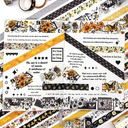 KOVANO Washi Tape Set 14 Rolls, Vintage Bee Floral Butterfly Botanical Washi Tape, Yellow Black Decorative Tapes for Scrapbooking Supplies, Junk Journal, Bullet Journaling, Art Crafts - Image 5