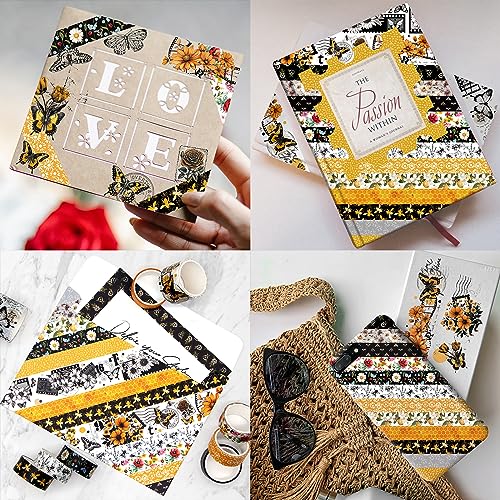 KOVANO Washi Tape Set 14 Rolls, Vintage Bee Floral Butterfly Botanical Washi Tape, Yellow Black Decorative Tapes for Scrapbooking Supplies, Junk Journal, Bullet Journaling, Art Crafts - Image 4