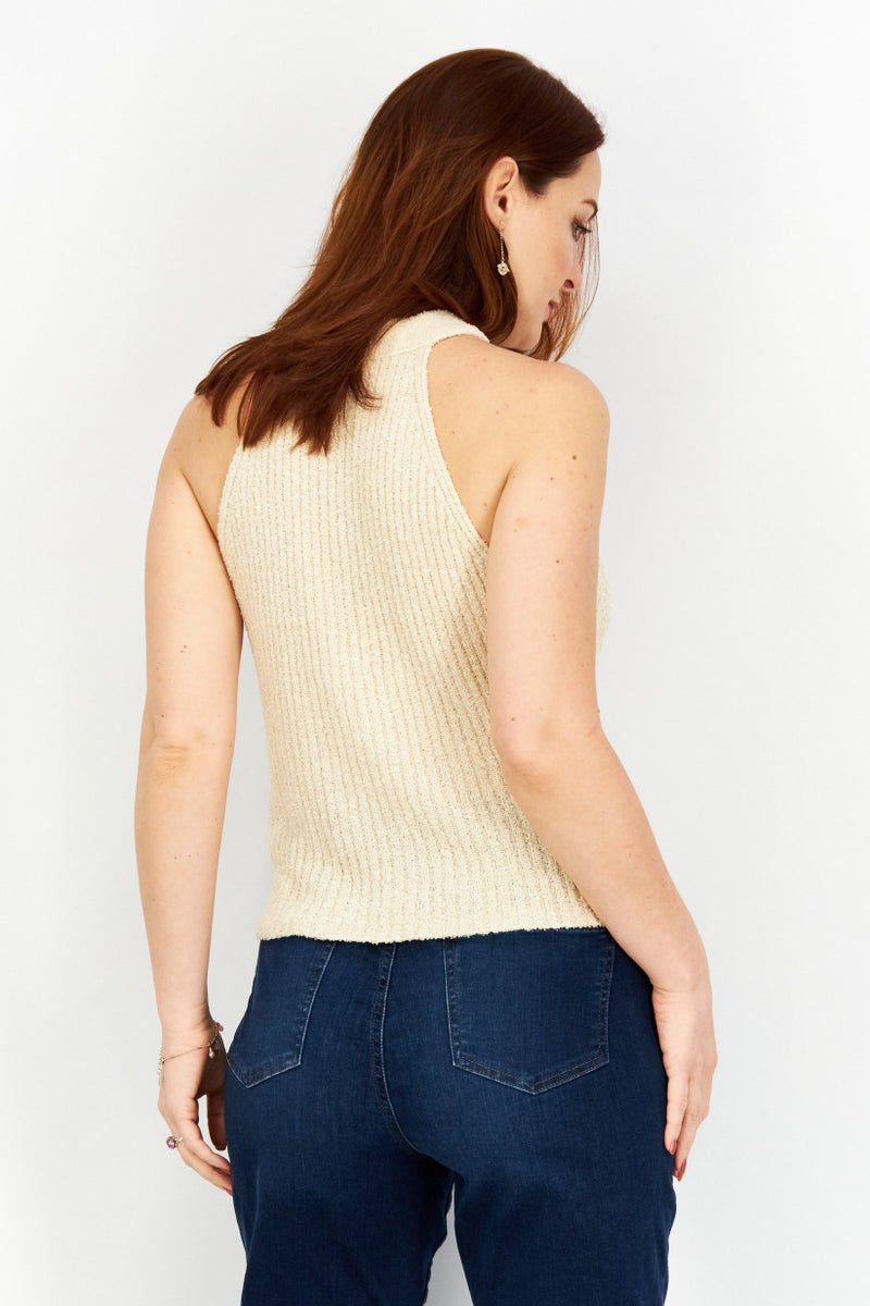 NA-KD Women Halter Neck Sleeveless Textured Top, Beige - Image 2