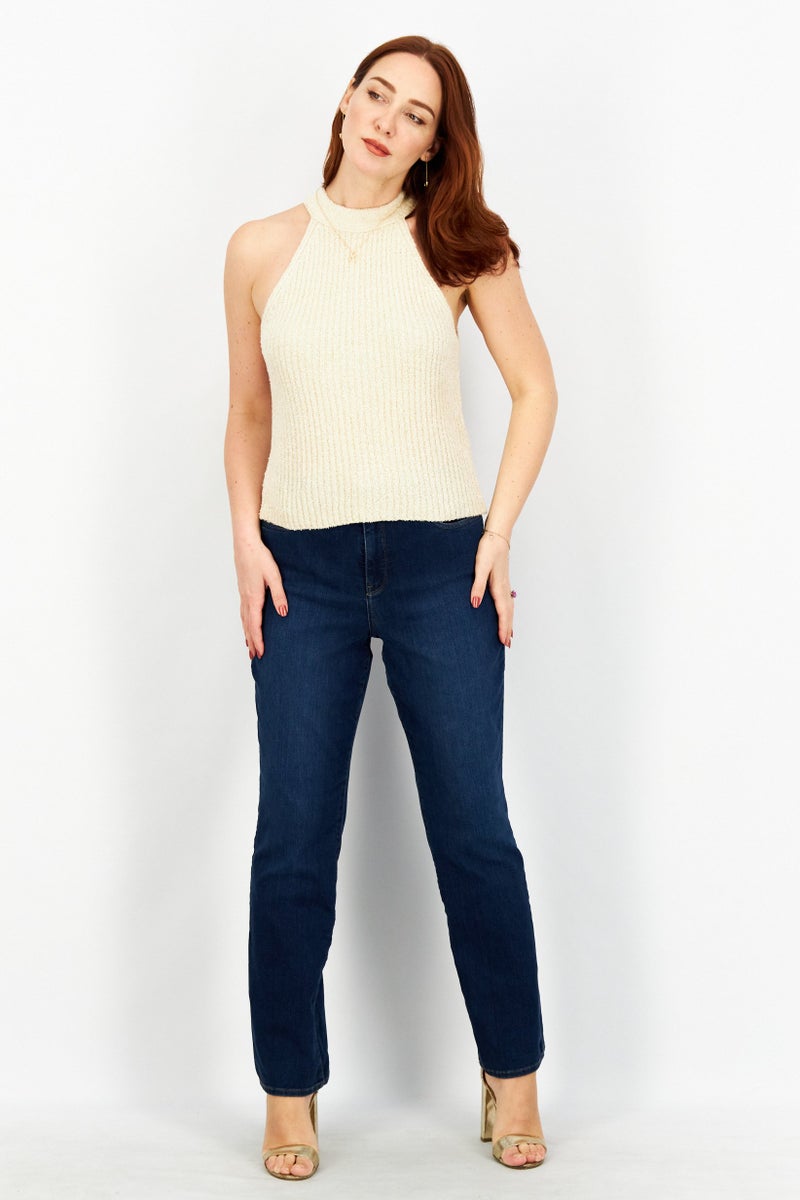 NA-KD Women Halter Neck Sleeveless Textured Top, Beige - Image 3