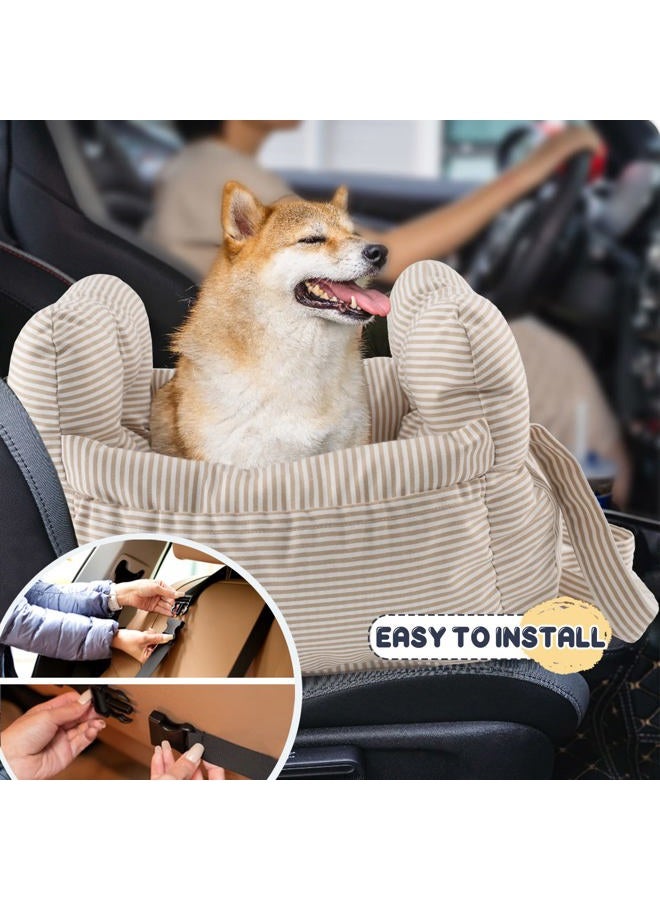 PETNEX Dog Car Seat for Small Dogs, Portable Puppy Car Seat of Easy Installation, Fashionable Pet Carrier Bag with Large Pockets, Machine Washable Dog Booster Seat (Striped Khaki) - Image 4