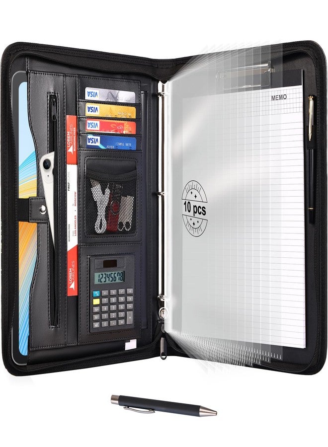 Eshow Portfolio Organizer - 3 Ring Binder with Zipper, Vegan Leather Business Padfolio Folder with Notepad Includes 10 Clear Sheet Protectors for Documents Files for Men Women - Image 1