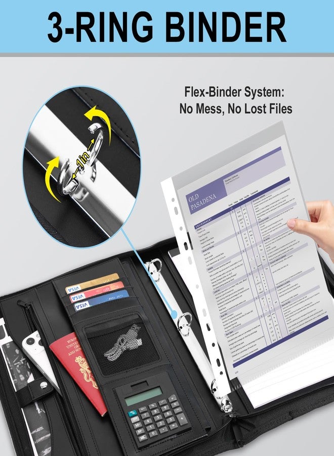 Eshow Portfolio Organizer - 3 Ring Binder with Zipper, Vegan Leather Business Padfolio Folder with Notepad Includes 10 Clear Sheet Protectors for Documents Files for Men Women - Image 5
