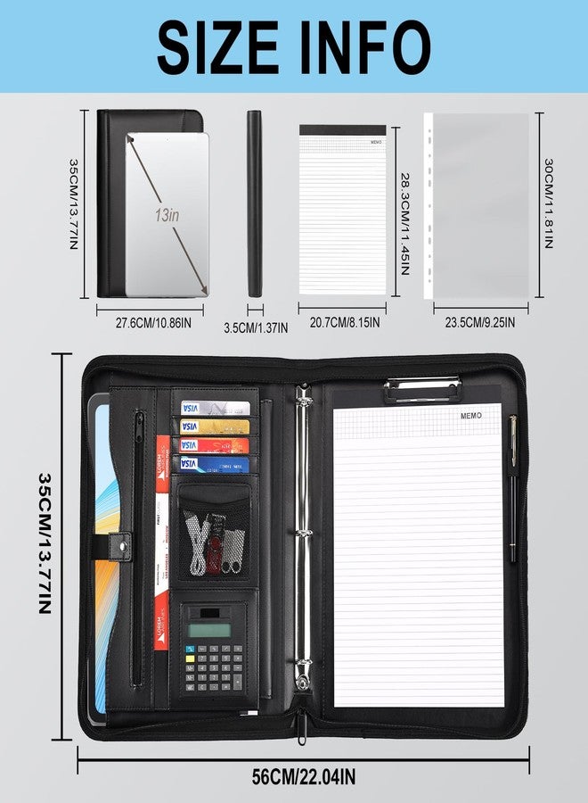 Eshow Portfolio Organizer - 3 Ring Binder with Zipper, Vegan Leather Business Padfolio Folder with Notepad Includes 10 Clear Sheet Protectors for Documents Files for Men Women - Image 2