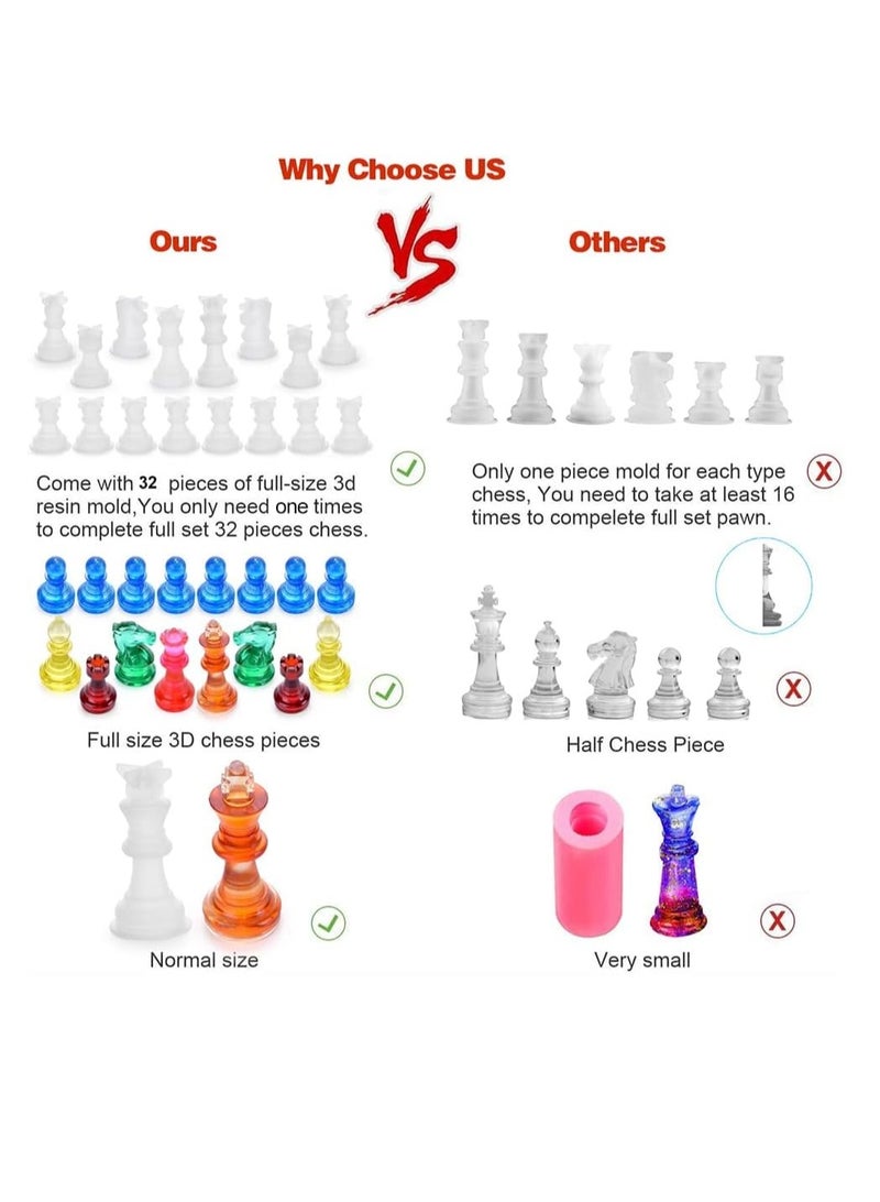 Excefore 32 Pieces Resin Chess Set Mold with Chess Board Silicone Resin Molds, 3D Silicone Chess Resin Mold, Chess Crystal Epoxy Casting Molds for DIY Crafts Making, Birthday Gift, Family Party - Image 2
