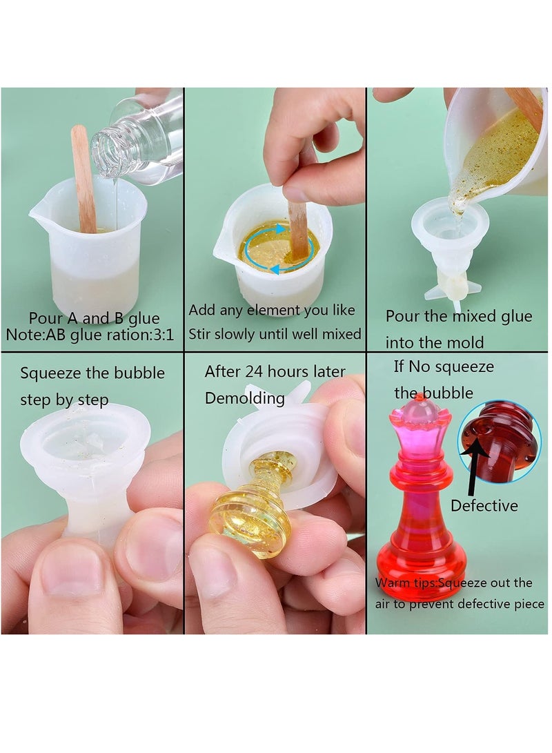 Excefore 32 Pieces Resin Chess Set Mold with Chess Board Silicone Resin Molds, 3D Silicone Chess Resin Mold, Chess Crystal Epoxy Casting Molds for DIY Crafts Making, Birthday Gift, Family Party - Image 5