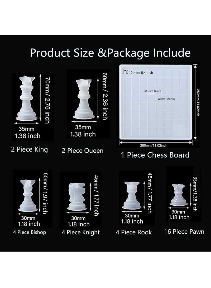 Excefore 32 Pieces Resin Chess Set Mold with Chess Board Silicone Resin Molds, 3D Silicone Chess Resin Mold, Chess Crystal Epoxy Casting Molds for DIY Crafts Making, Birthday Gift, Family Party - Image 3