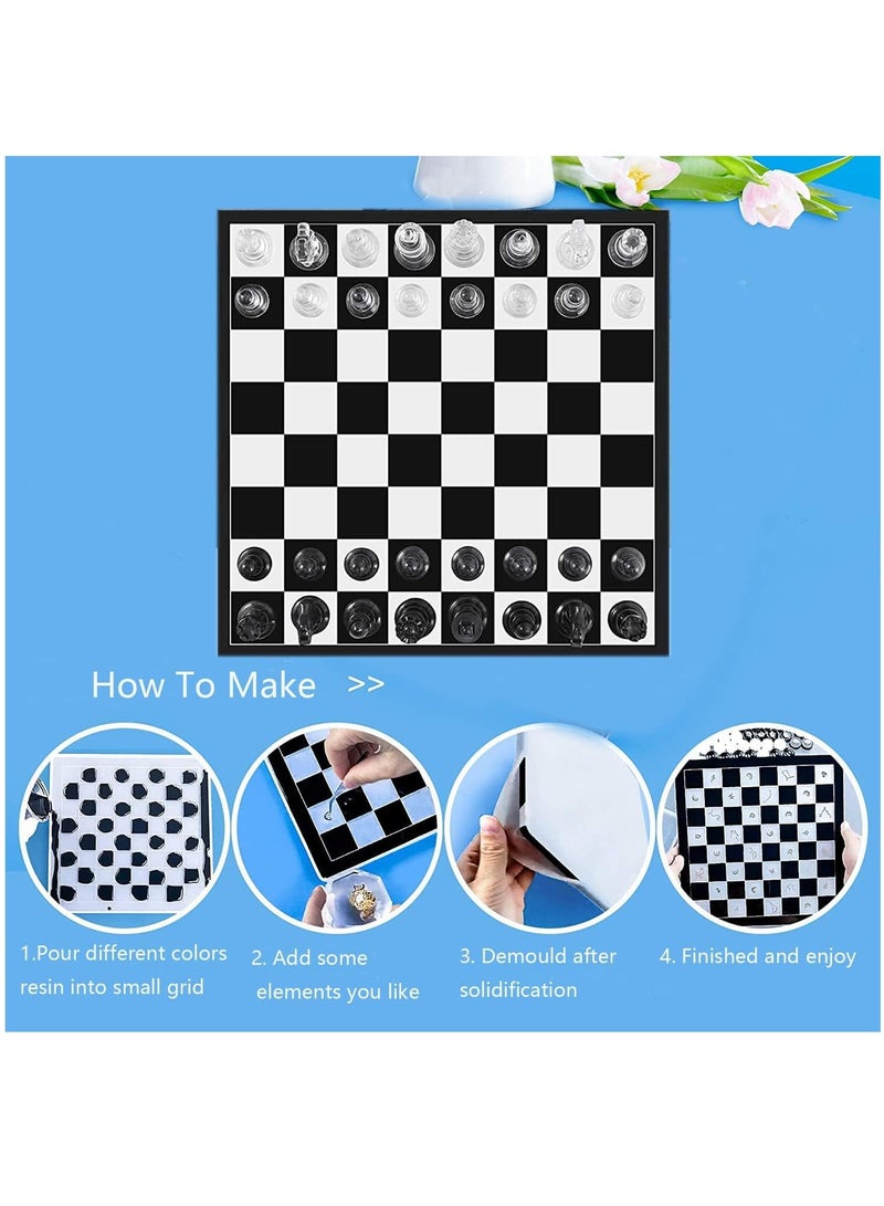 Excefore 32 Pieces Resin Chess Set Mold with Chess Board Silicone Resin Molds, 3D Silicone Chess Resin Mold, Chess Crystal Epoxy Casting Molds for DIY Crafts Making, Birthday Gift, Family Party - Image 4