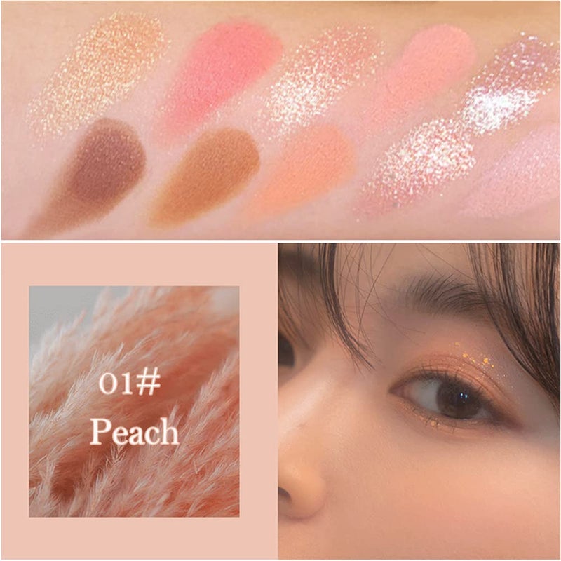 Erinde 10 Colors Eyeshadow Palette Makeup - Matte Shimmer Glitter Eye Shadow, Ultra-Blendable, High Pigmented, Naturing-Looking, Neutral Nude Eyeshadow Pallet with Professional Brush, Peach Color - Image 2