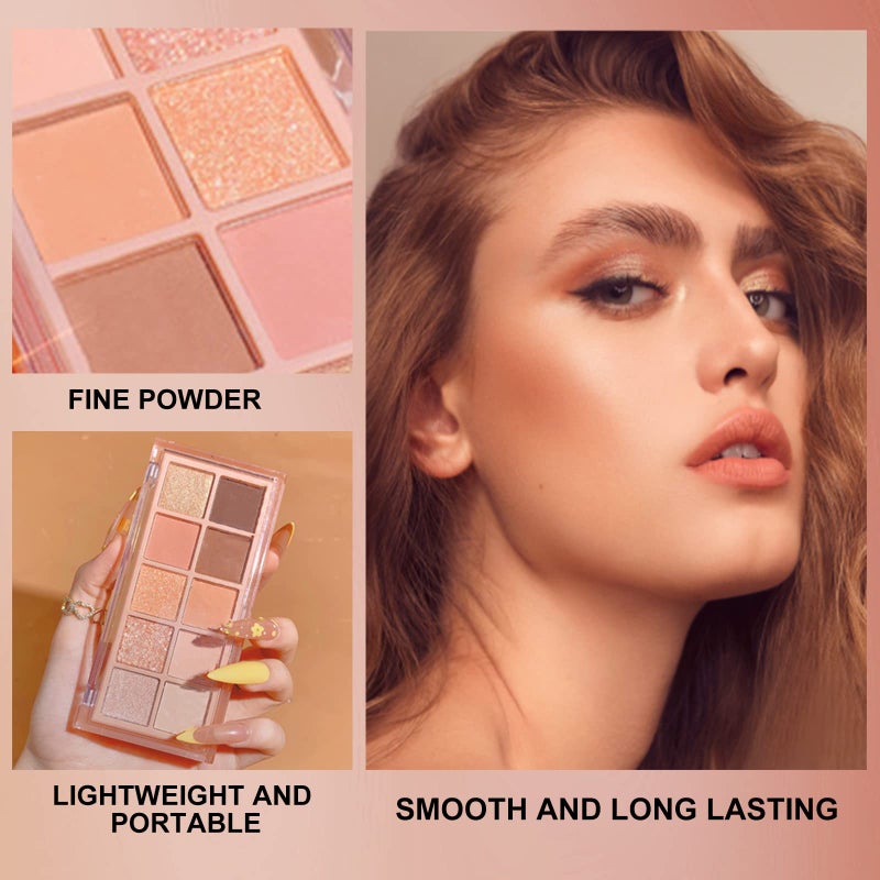 Erinde 10 Colors Eyeshadow Palette Makeup - Matte Shimmer Glitter Eye Shadow, Ultra-Blendable, High Pigmented, Naturing-Looking, Neutral Nude Eyeshadow Pallet with Professional Brush, Peach Color - Image 3