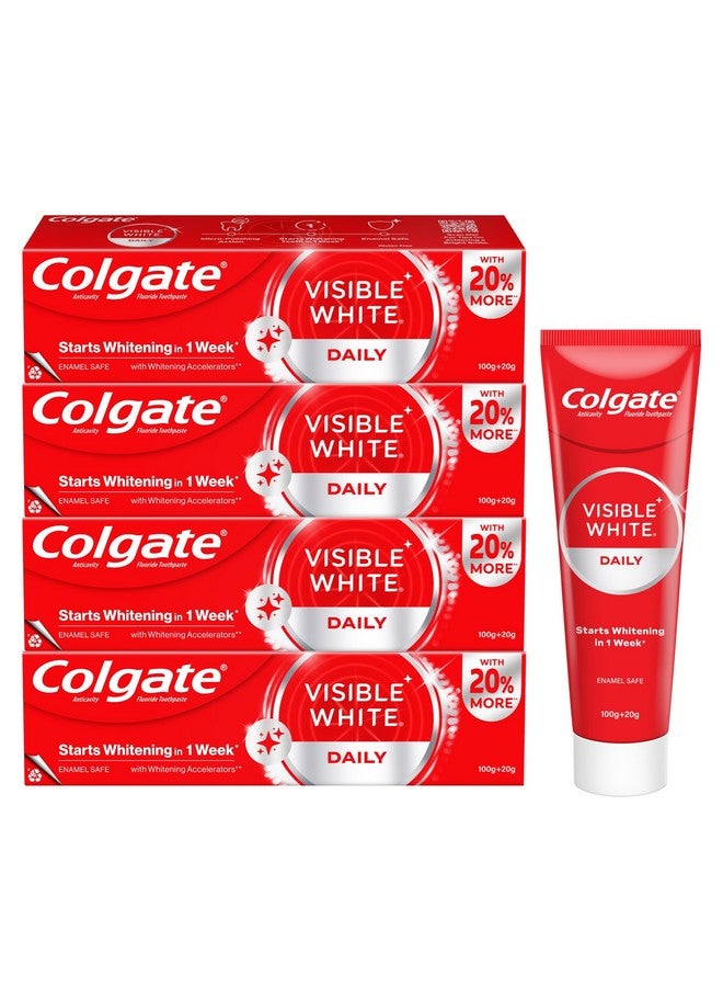 كولجيت معجون أسنان فيزيبل وايت 400 جرام (عبوة مكونة من 4 قطع 100 جرام) يبدأ تبييض الأسنان في غضون أسبوع واحد، آمن على مينا الأسنان، معجون أسنان مزيل للبقع ونكهة النعناع للحصول على نفس منعش. - Image 1