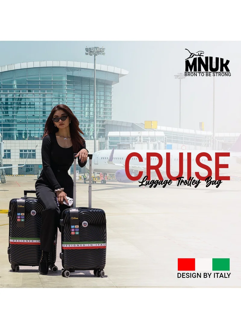 MNUK Cruise Checked Luggage | Hardside Soft Handle Trolley with TSA Lock |Double 360° 4 Wheeler| Large-28 Inch| Black