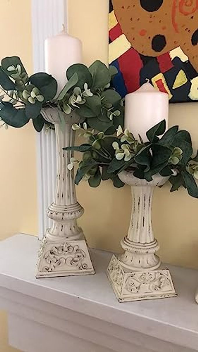 GRBAMBI Artificial Eucalyptus Leaves Wreaths Eucalyptus Leaves Greenery Garland Farmhouse Wreath 9Inch for Kitchen Cabinet Dining Chairs Tabletop Decor (1) - Image 3