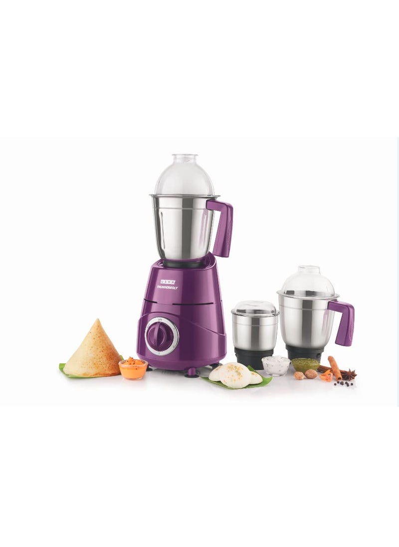 Usha - USHA Thunderbolt 800W with 3 Jars, 100% Copper Motor, 3 multi-purpose heavy gauge SS Jars with flow breakers, Metallic Finish, 5 Years Warranty on Motor (Lavender Sparkle) - Image 1