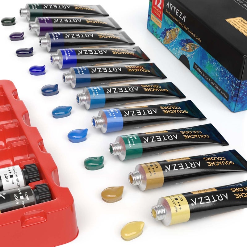 ARTEZA Gouache Paint, Sea Tones 12 colour X12 ml Tubes - Image 3