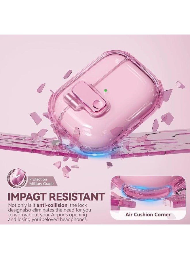 AirPods Pro 3(2025) Cover Case with Lock, Drop-proof and Shockproof Protective Case Cover with Keychain for Apple AirPods Pro 3 for Women Men, Pink - Image 4