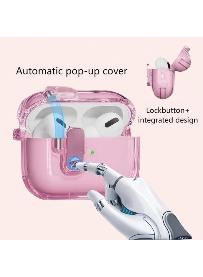 AirPods Pro 3(2025) Cover Case with Lock, Drop-proof and Shockproof Protective Case Cover with Keychain for Apple AirPods Pro 3 for Women Men, Pink - Image 3