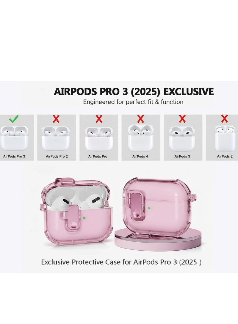 AirPods Pro 3(2025) Cover Case with Lock, Drop-proof and Shockproof Protective Case Cover with Keychain for Apple AirPods Pro 3 for Women Men, Pink - Image 2