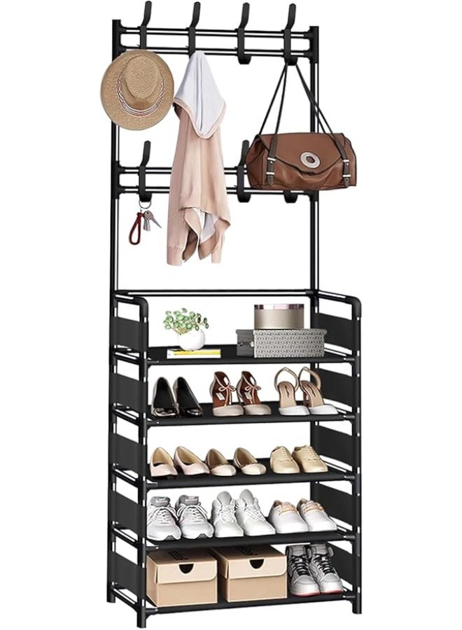 Space-Saving 5-Tier Shoe & Coat Organizer with 8 Hooks – Durable Metal Frame, Easy Assembly, 60 cm Wide - Image 1
