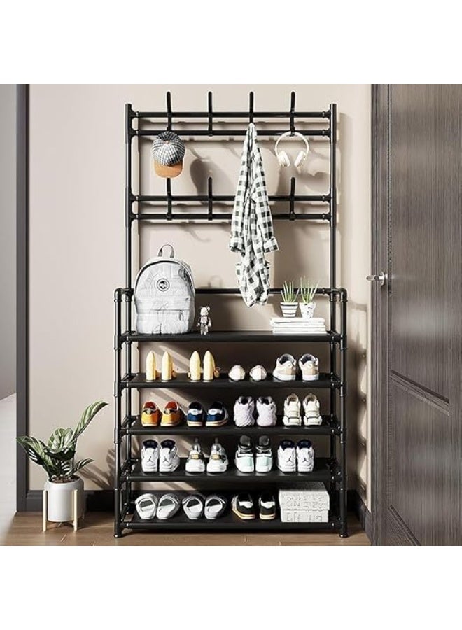Space-Saving 5-Tier Shoe & Coat Organizer with 8 Hooks – Durable Metal Frame, Easy Assembly, 60 cm Wide - Image 5