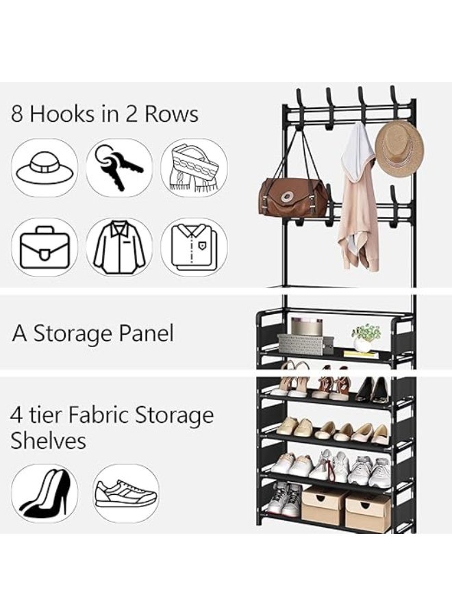 Space-Saving 5-Tier Shoe & Coat Organizer with 8 Hooks – Durable Metal Frame, Easy Assembly, 60 cm Wide - Image 3