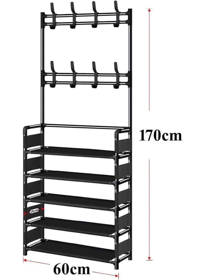Space-Saving 5-Tier Shoe & Coat Organizer with 8 Hooks – Durable Metal Frame, Easy Assembly, 60 cm Wide - Image 2