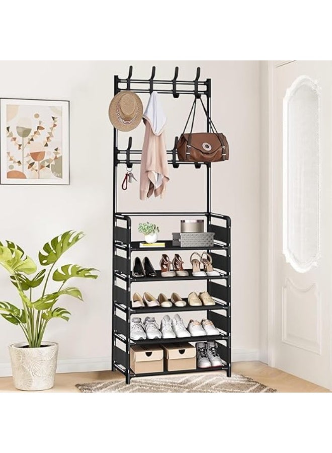 Space-Saving 5-Tier Shoe & Coat Organizer with 8 Hooks – Durable Metal Frame, Easy Assembly, 60 cm Wide - Image 4
