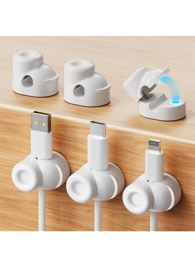 6 Pack Magnetic Cable Clips, Adjustable Phone Cord Holder with Shoe-Shaped Design, String Light Clips for Home, Office, Birthday Banner, Colorful Lights - White Charging Cable Holder