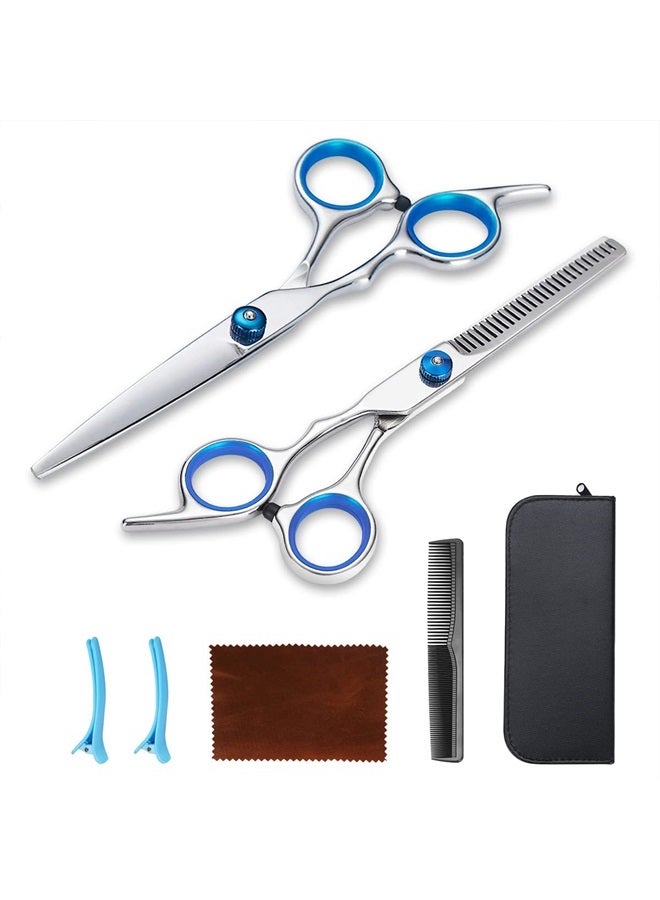 Kyraton Professional Barber Hair Scissors Shears Set with Cutting Scissors, Thinning Scissors, Comb, Clips, Cleaning Cloth, Case, Premium Hairdressing Shears For Salon and Home.