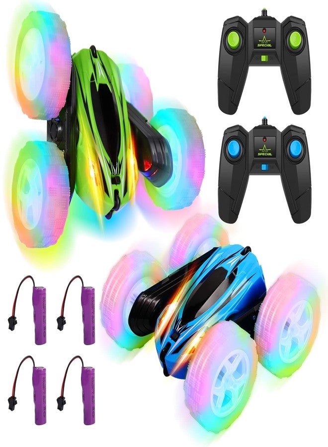 FunsLane 2 Pack Remote Control Car Toys for Kids, RC Stunt Cars with Wheel Lights, 2.4GHz Drift High Speed 4WD Off Road Double Sided 360° Rotating Cars, for Boys Girls - Image 1