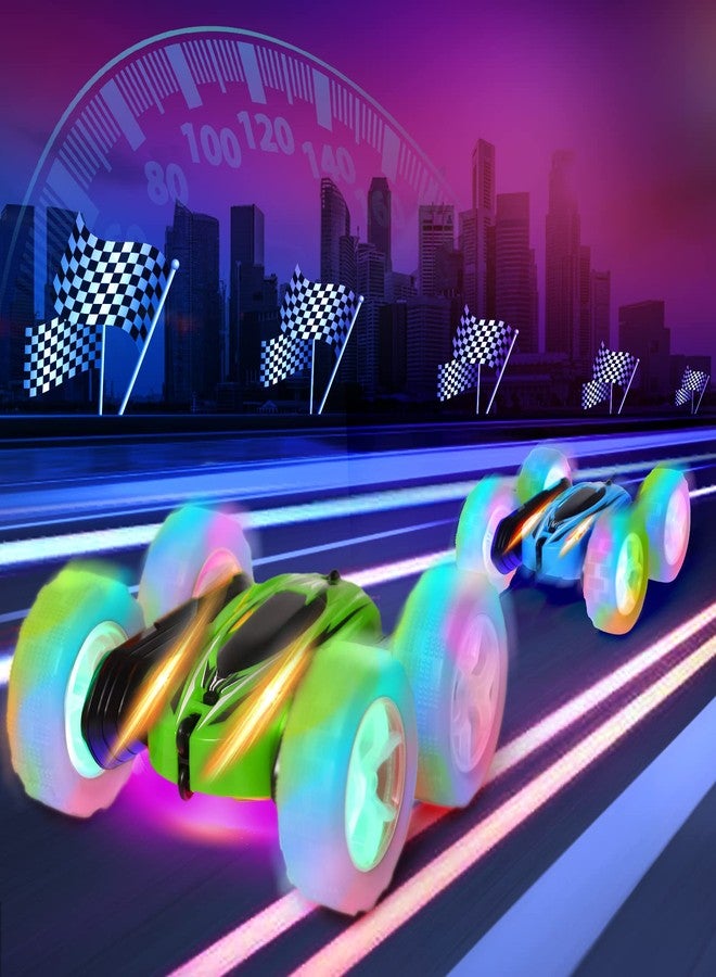 FunsLane 2 Pack Remote Control Car Toys for Kids, RC Stunt Cars with Wheel Lights, 2.4GHz Drift High Speed 4WD Off Road Double Sided 360° Rotating Cars, for Boys Girls - Image 5