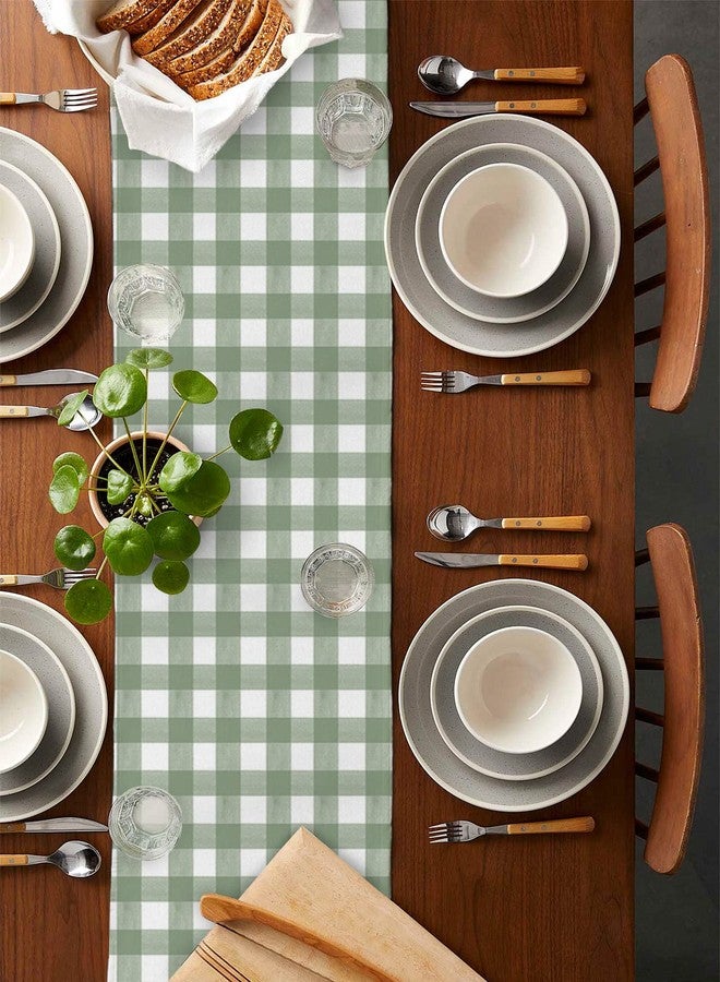 Ldtrchee Sage Green Buffalo Plaid Table Runner 72 Inches, Farmhouse Green White Checkered Bed Runner Dresser Scarves Tabletop for Indoor Outdoor Parties/Ceremony/Banquet, 13" x 72" - Image 2