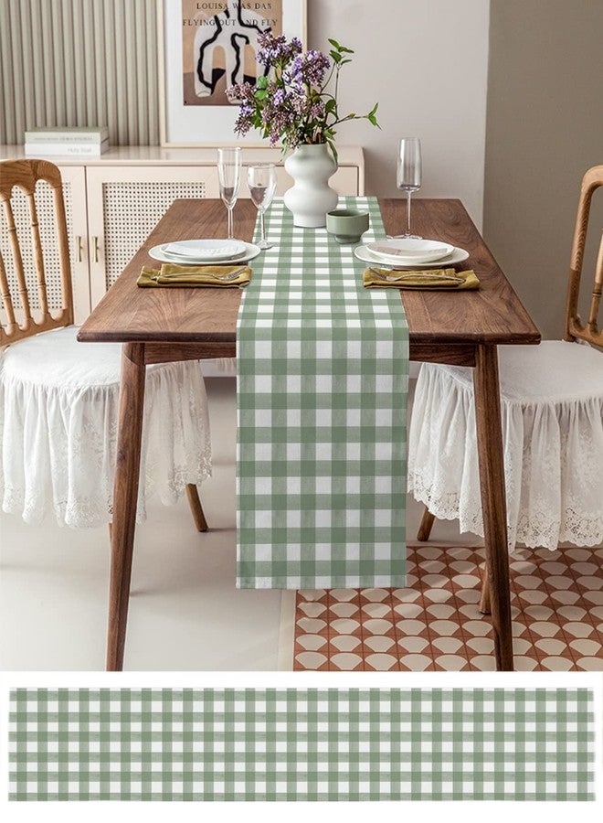 Ldtrchee Sage Green Buffalo Plaid Table Runner 72 Inches, Farmhouse Green White Checkered Bed Runner Dresser Scarves Tabletop for Indoor Outdoor Parties/Ceremony/Banquet, 13" x 72" - Image 3